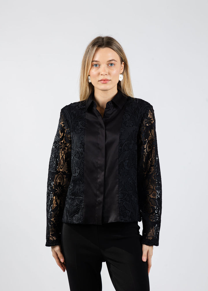 Hinson Wu Joanne Lace Long Sleeve Shirt in Black available at Barbara Katz