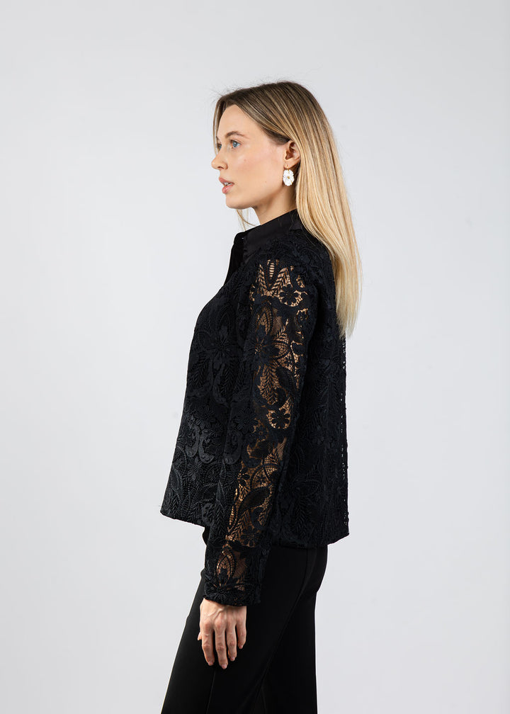 Hinson Wu Joanne Lace Long Sleeve Shirt in Black available at Barbara Katz