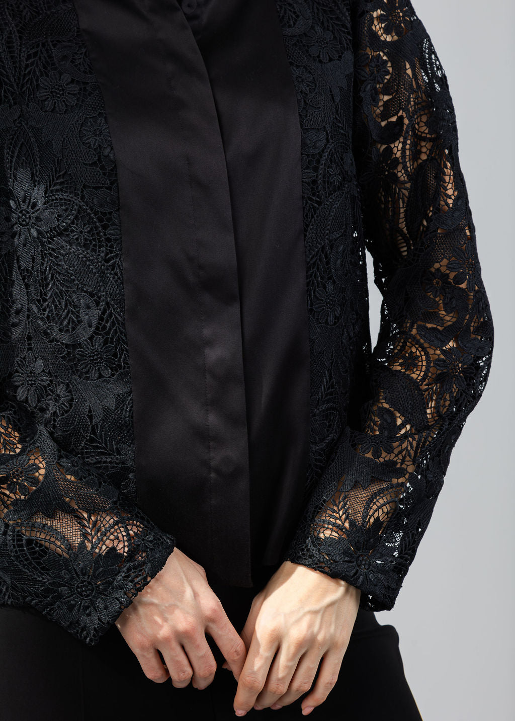 Hinson Wu Joanne Lace Long Sleeve Shirt in Black available at Barbara Katz