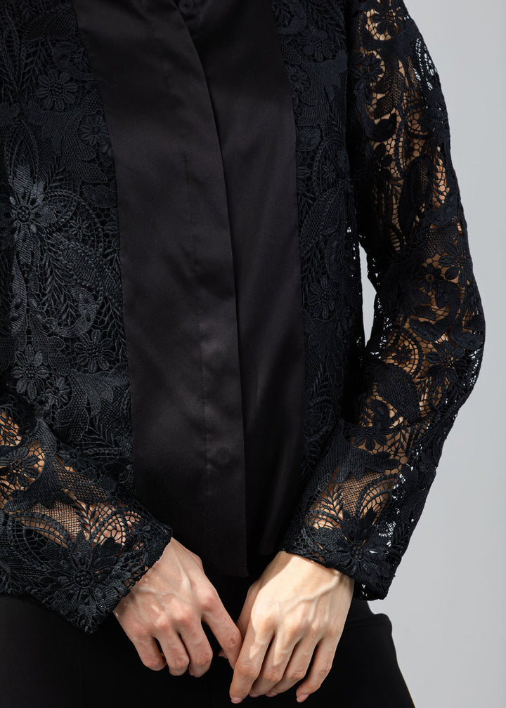 Hinson Wu Joanne Lace Long Sleeve Shirt in Black available at Barbara Katz