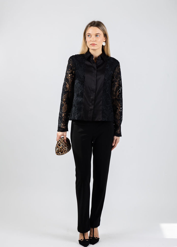 Hinson Wu Joanne Lace Long Sleeve Shirt in Black available at Barbara Katz