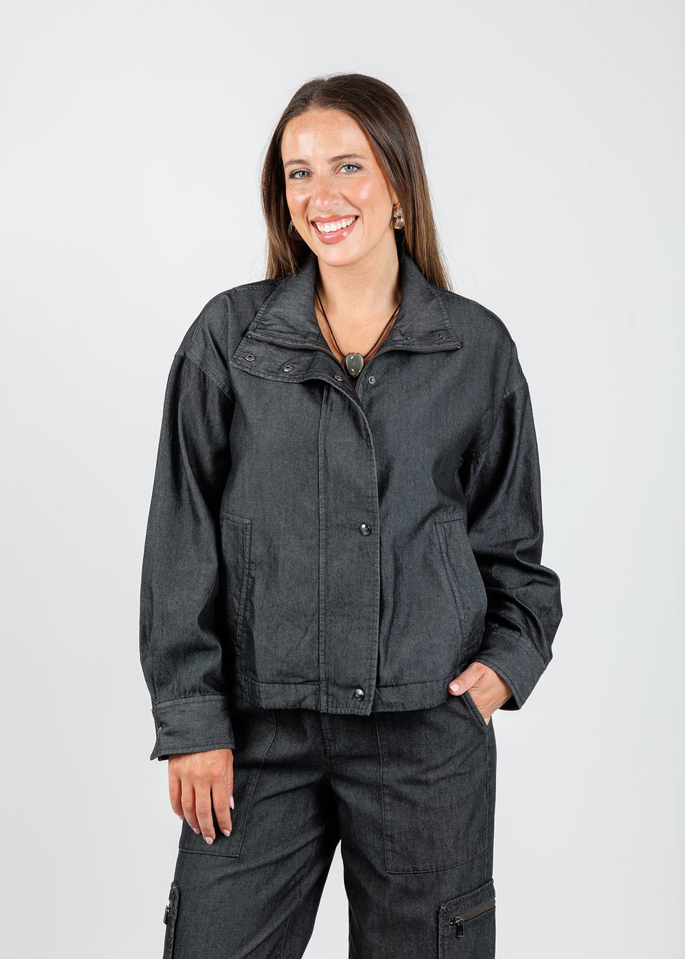 Hinson Wu Louise Long Sleeve Denim Jacket in Black Wash available at Barbara Katz