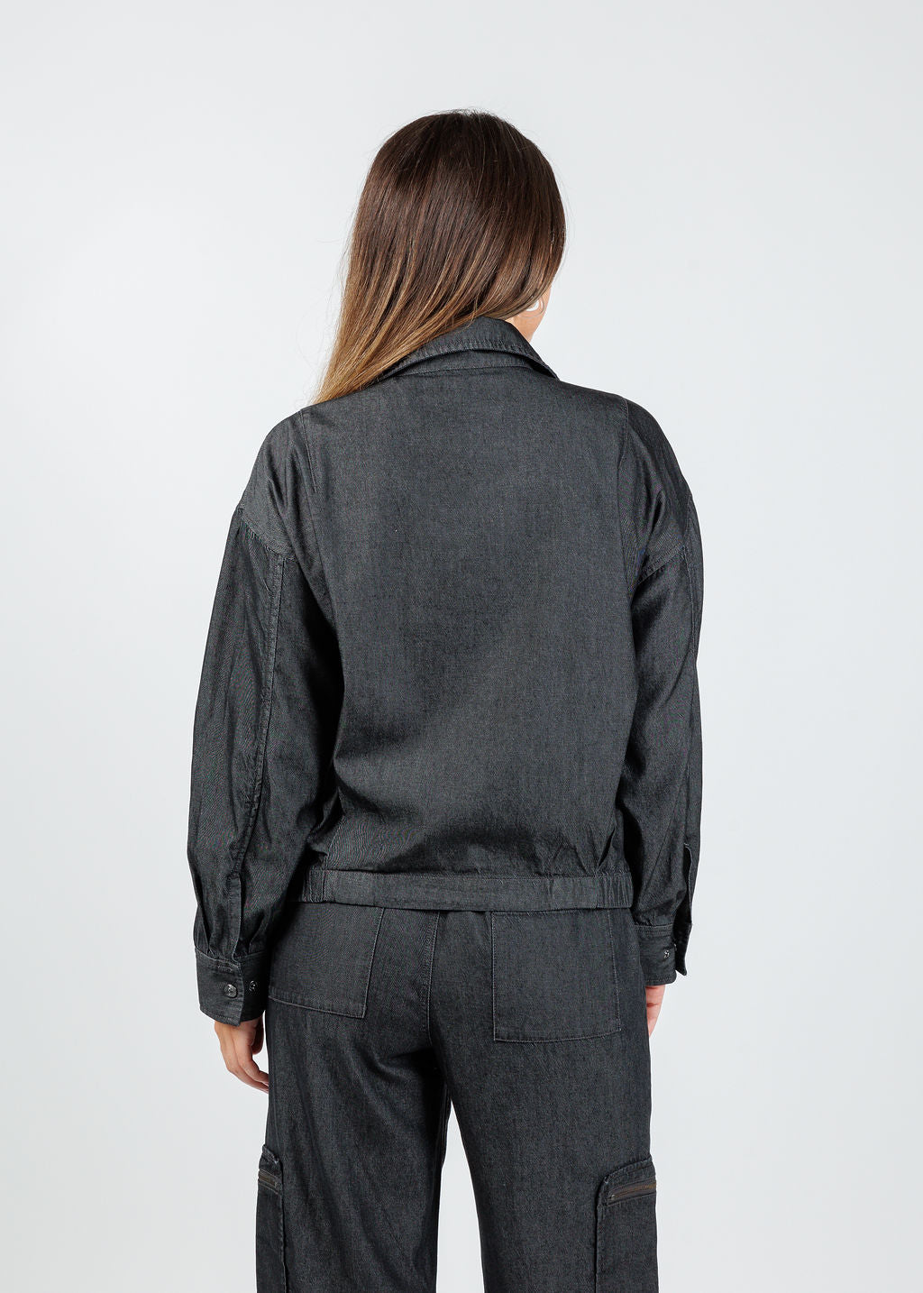 Hinson Wu Louise Long Sleeve Denim Jacket in Black Wash available at Barbara Katz
