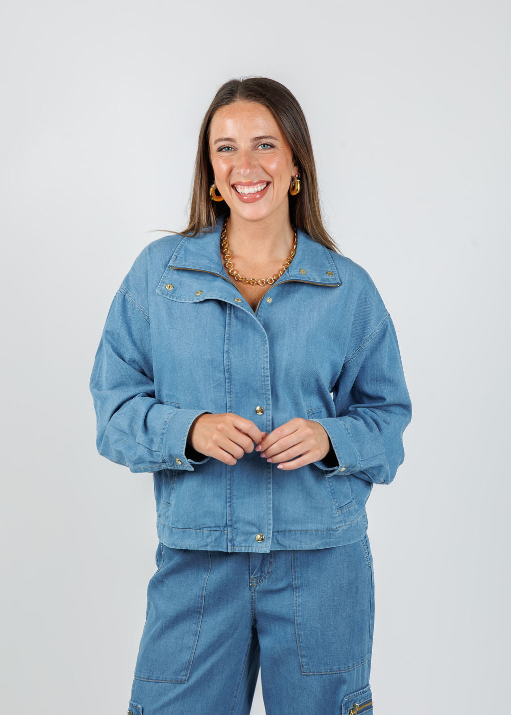 Hinson Wu Louise Long Sleeve Denim Jacket in Medium Wash available at Barbara Katz