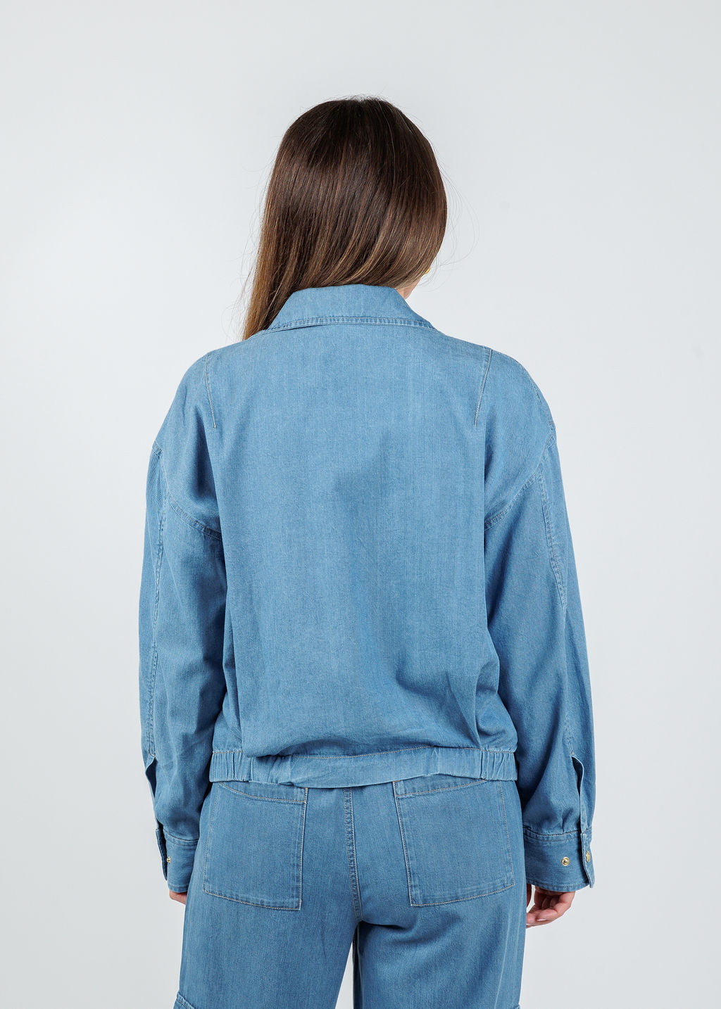 Hinson Wu Louise Long Sleeve Denim Jacket in Medium Wash available at Barbara Katz