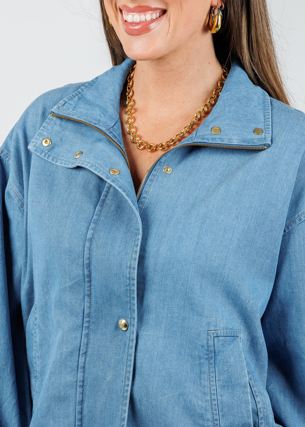 Hinson Wu Louise Long Sleeve Denim Jacket in Medium Wash available at Barbara Katz