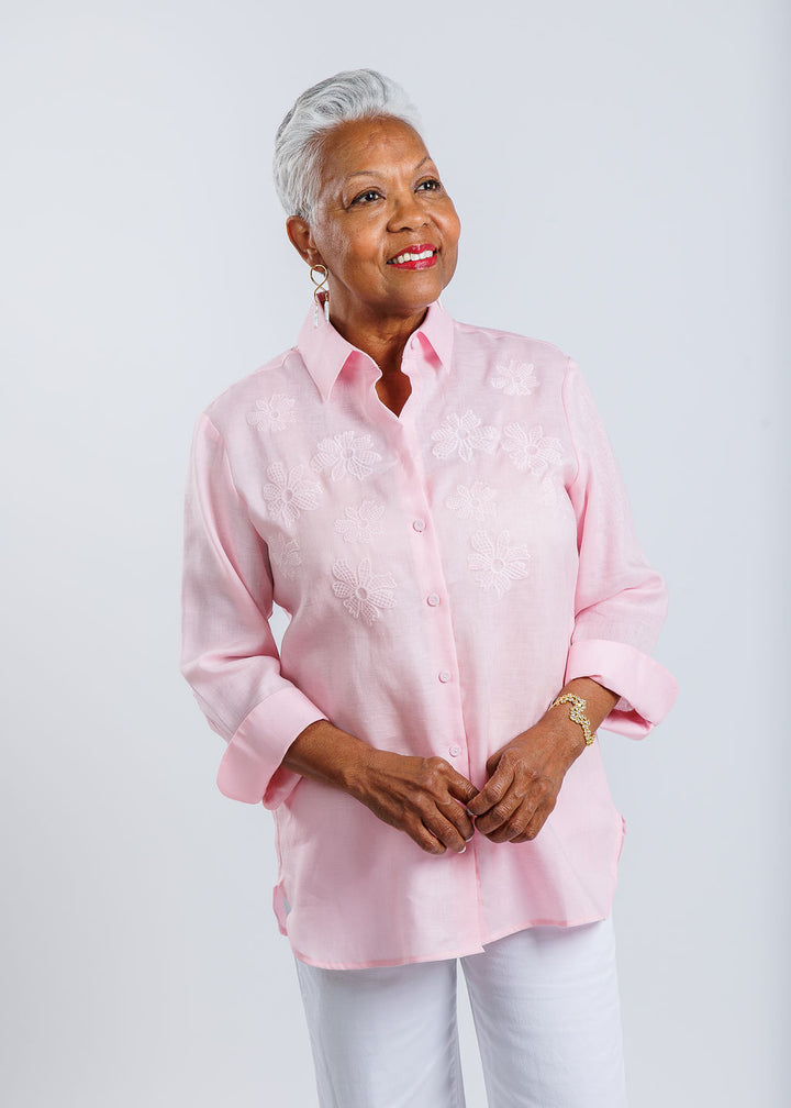 Hinson Wu Margot 3/4 Sleeve Shirt in Pink available at Barbara Katz