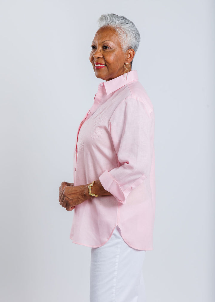 Hinson Wu Margot 3/4 Sleeve Shirt in Pink available at Barbara Katz