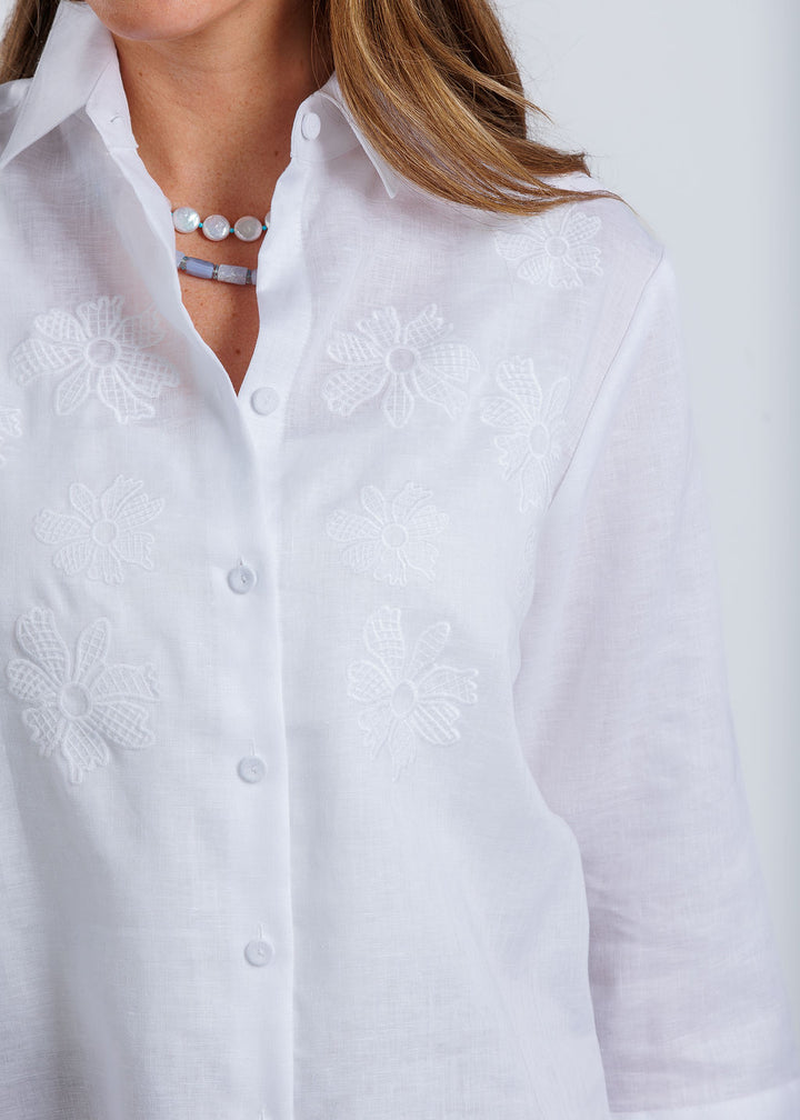 Hinson Wu Margot 3/4 Sleeve Shirt in White available at Barbara Katz