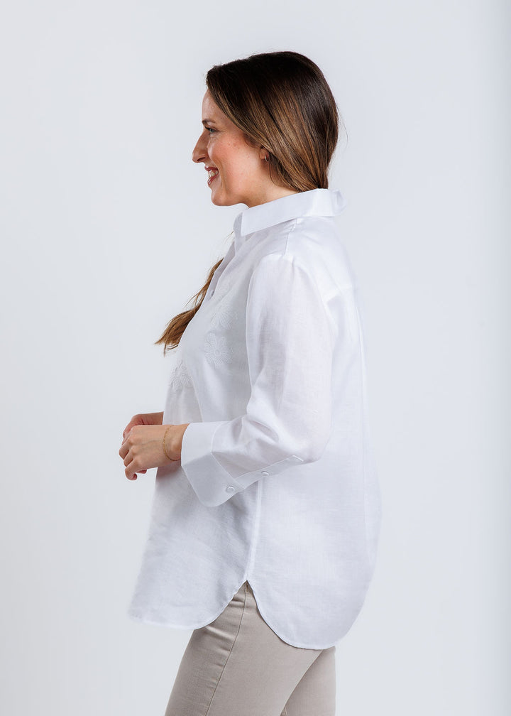 Hinson Wu Margot 3/4 Sleeve Shirt in White available at Barbara Katz