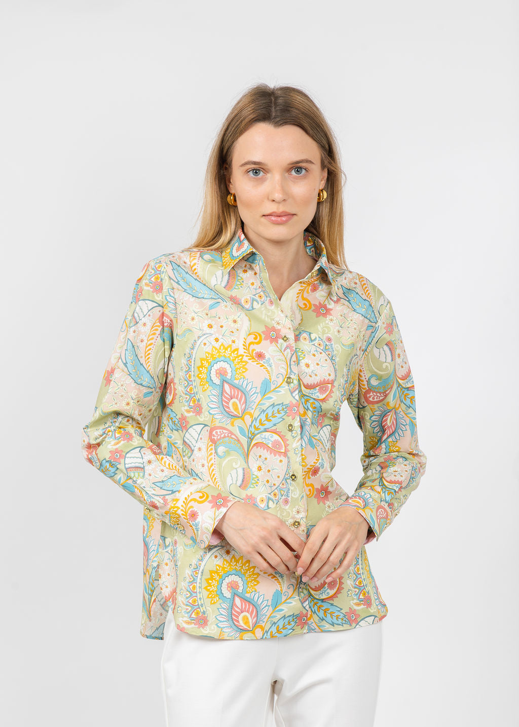 Hinson Wu Margot Long Sleeve Festive Paisley Shirt available at Barbara Katz