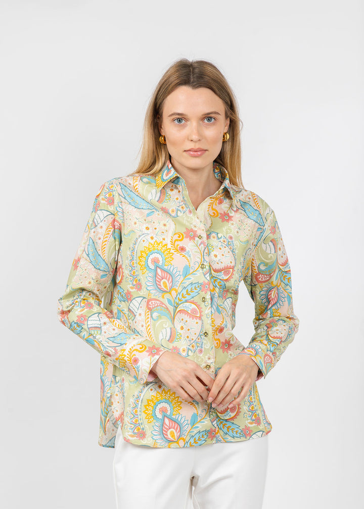 Hinson Wu Margot Long Sleeve Festive Paisley Shirt available at Barbara Katz