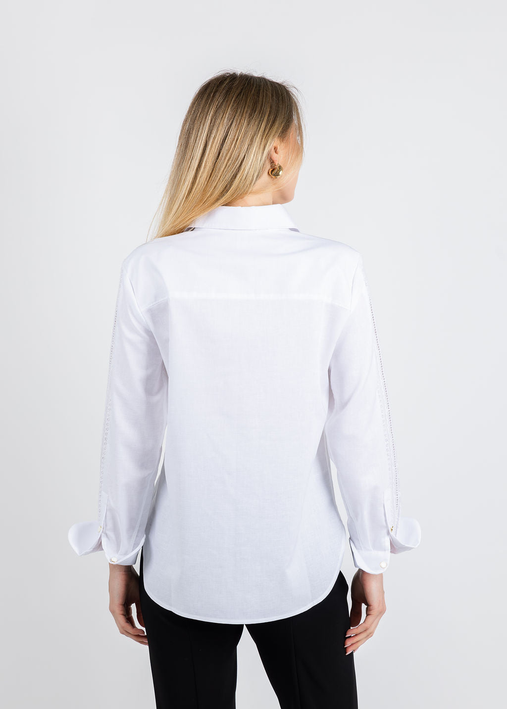 Hinson Wu Margot Long Sleeve Lace Trim Linen Shirt in White available at Barbara Katz