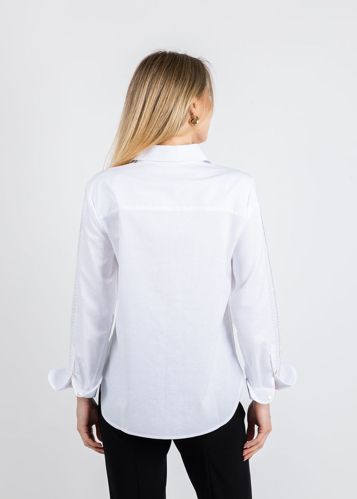 Hinson Wu Margot Long Sleeve Lace Trim Linen Shirt in White available at Barbara Katz