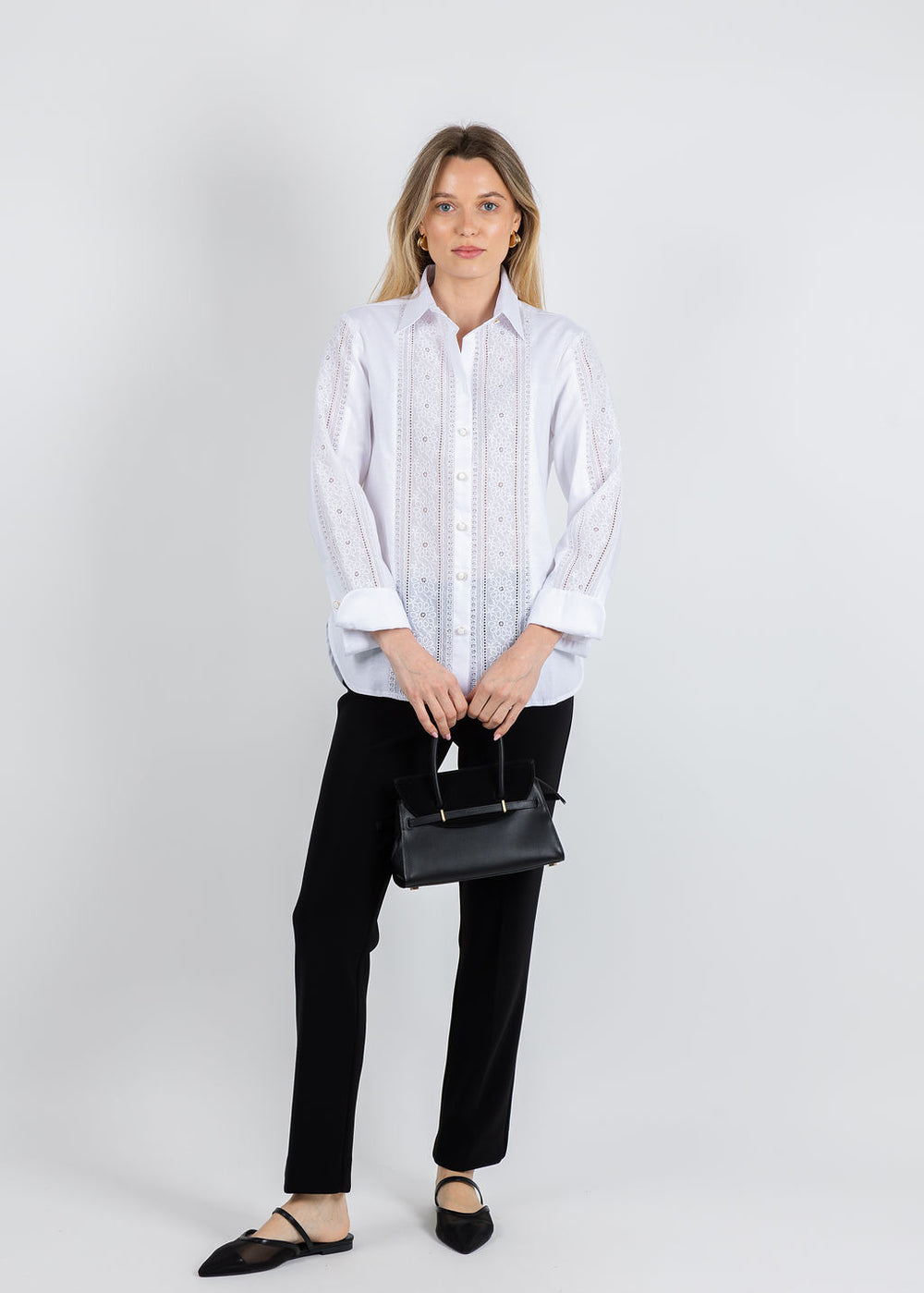 Hinson Wu Margot Long Sleeve Lace Trim Linen Shirt in White available at Barbara Katz
