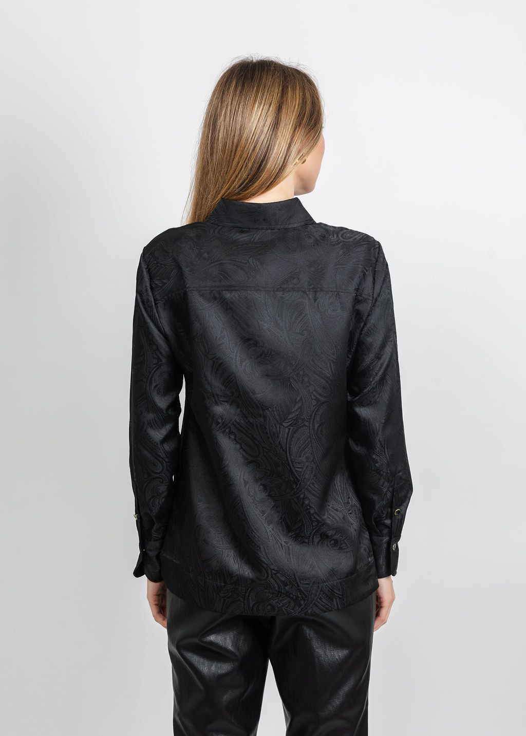 Hinson Wu Margot Long Sleeve Paisley Jacquard Shirt in Black available at Barbara Katz