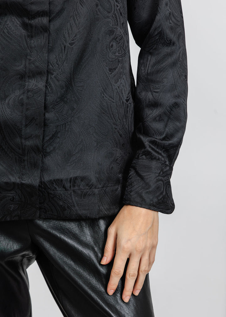 Hinson Wu Margot Long Sleeve Paisley Jacquard Shirt in Black available at Barbara Katz