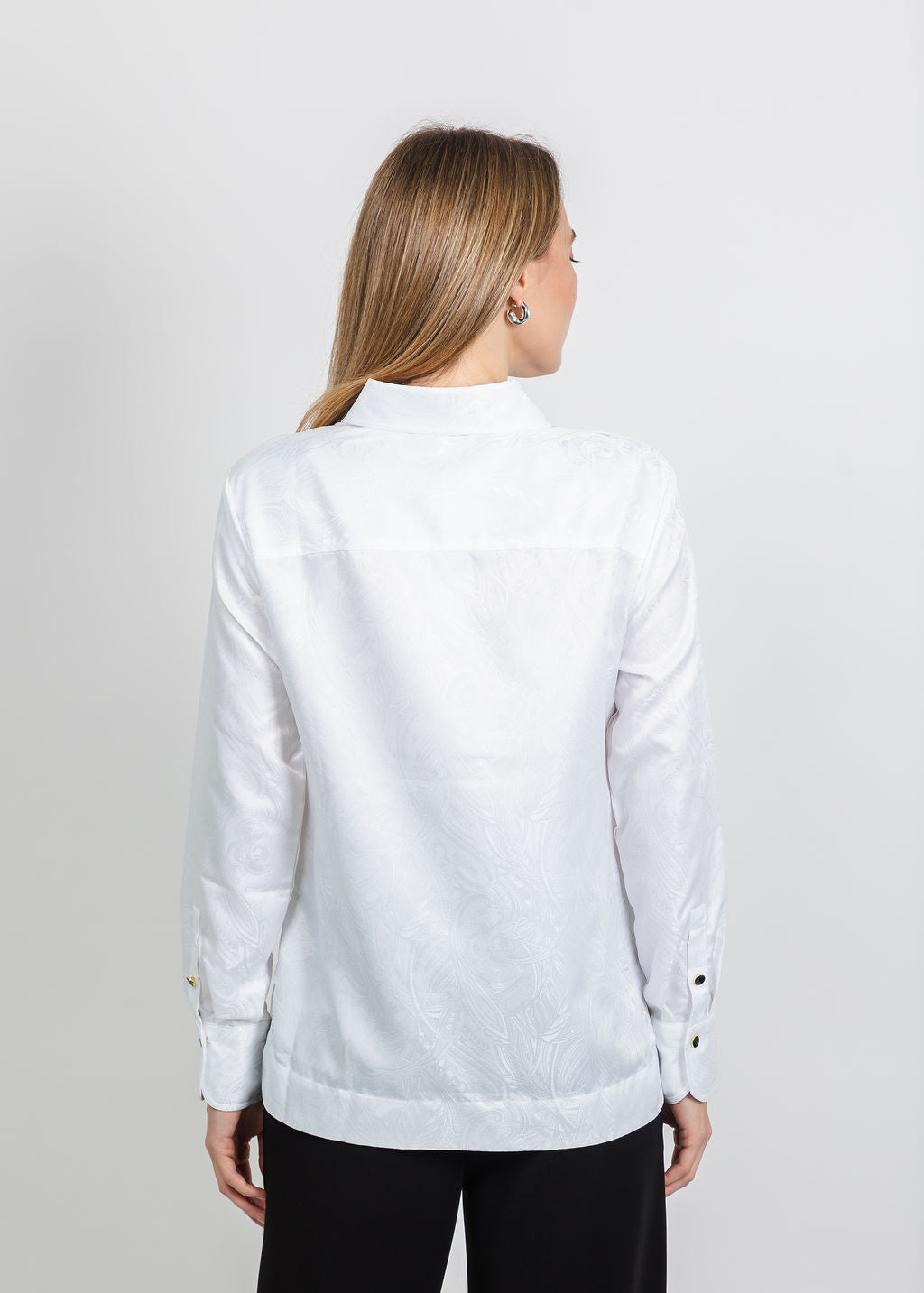 Hinson Wu Margot Long Sleeve Paisley Jacquard Shirt in White available at Barbara Katz