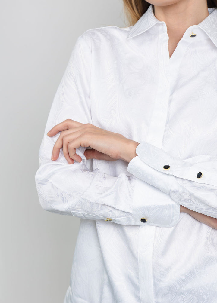 Hinson Wu Margot Long Sleeve Paisley Jacquard Shirt in White available at Barbara Katz