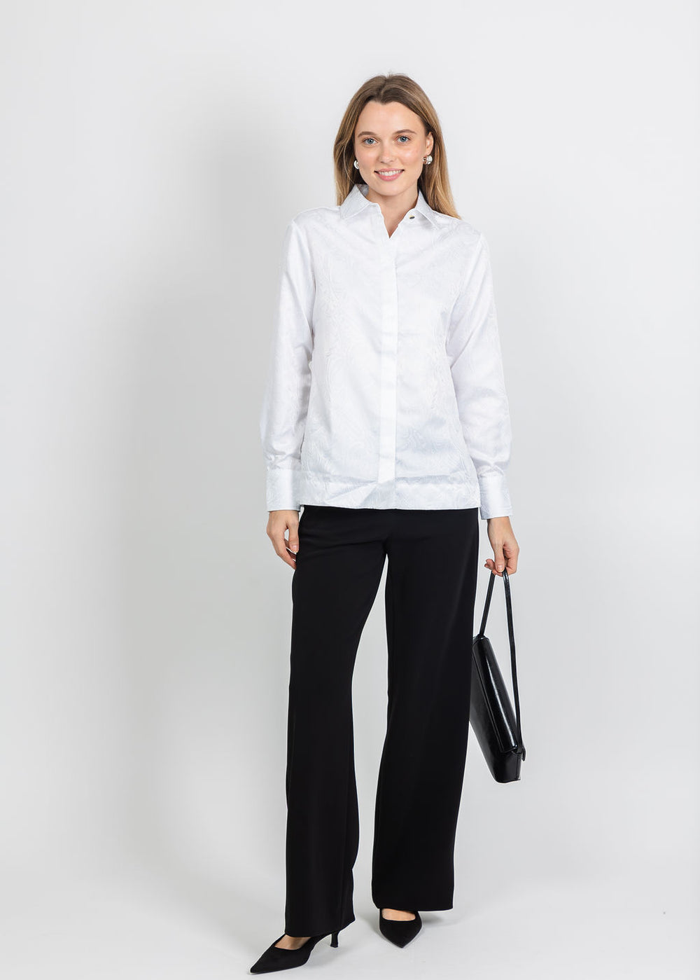 Hinson Wu Margot Long Sleeve Paisley Jacquard Shirt in White available at Barbara Katz