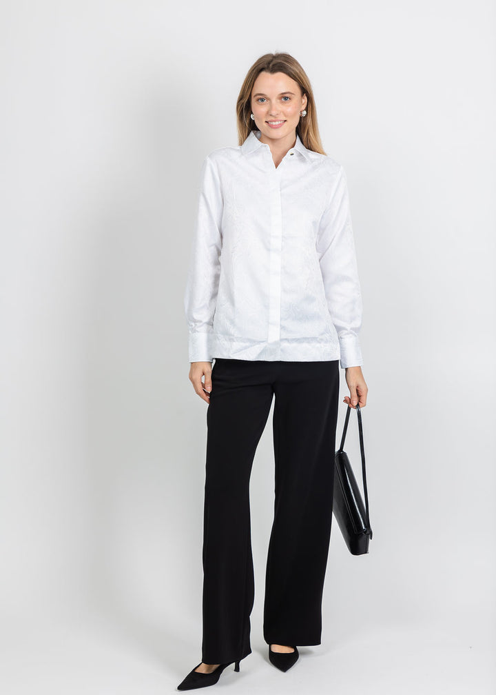 Hinson Wu Margot Long Sleeve Paisley Jacquard Shirt in White available at Barbara Katz