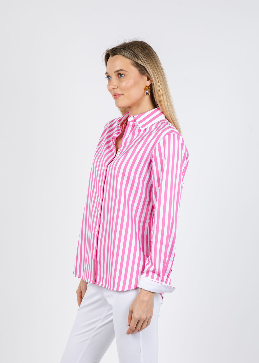 Hinson Wu Margot Long Sleeve Stripe Shirt in Guava available at Barbara Katz