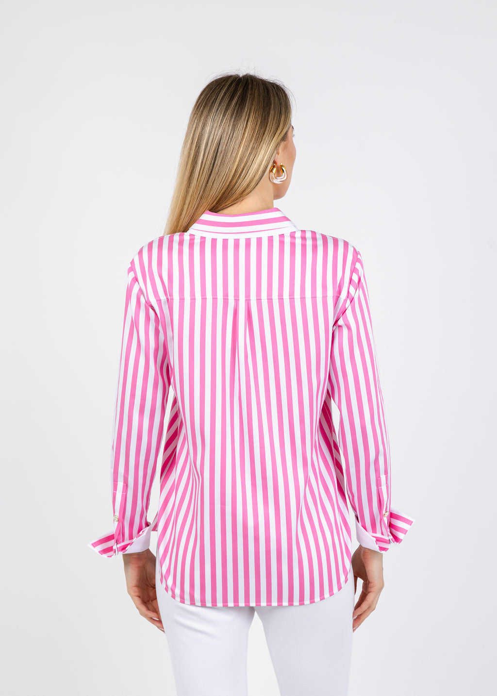 Hinson Wu Margot Long Sleeve Stripe Shirt in Guava available at Barbara Katz