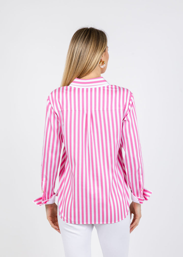 Hinson Wu Margot Long Sleeve Stripe Shirt in Guava available at Barbara Katz