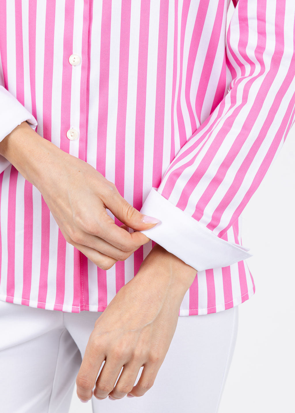 Hinson Wu Margot Long Sleeve Stripe Shirt in Guava available at Barbara Katz