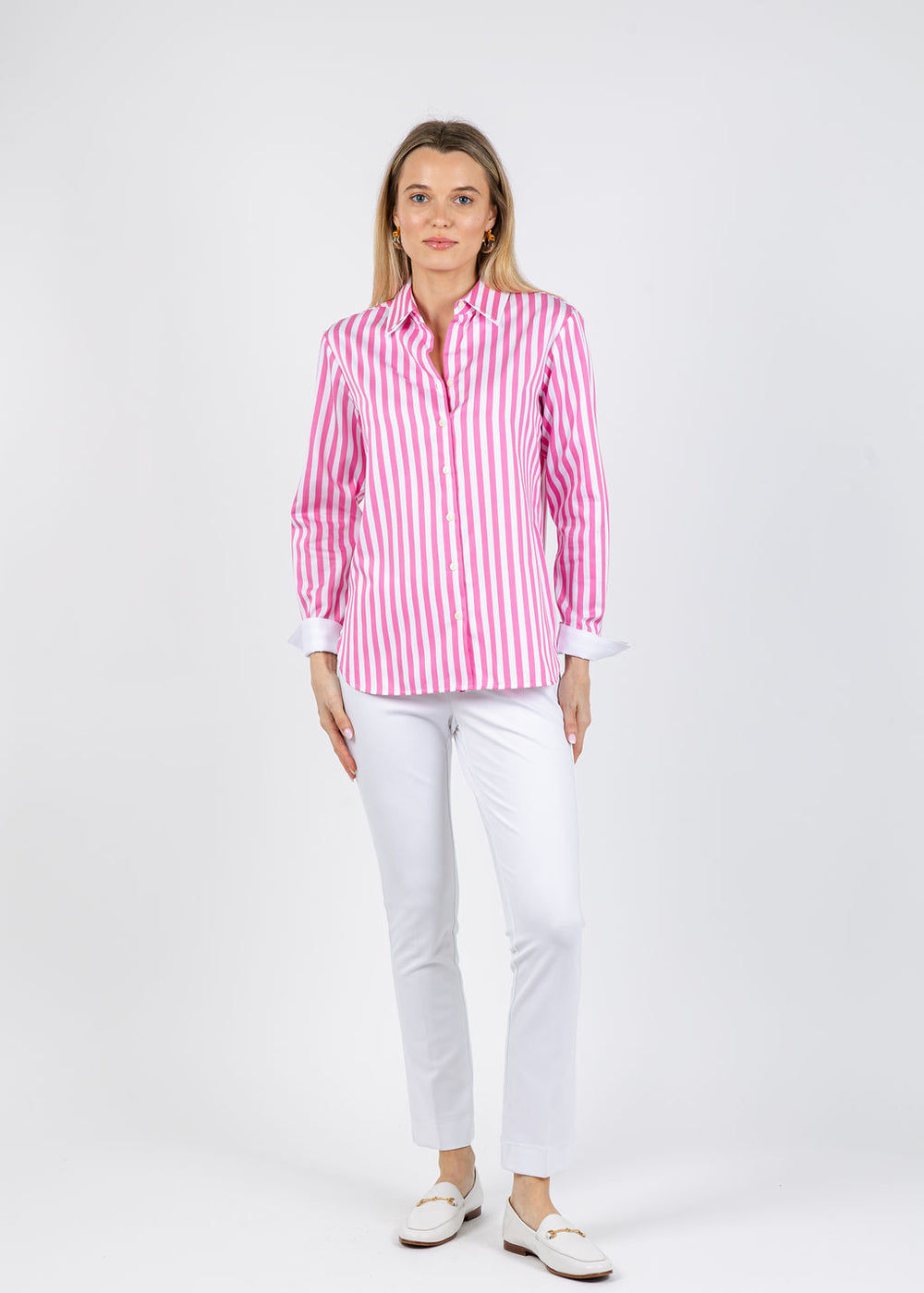 Hinson Wu Margot Long Sleeve Stripe Shirt in Guava available at Barbara Katz
