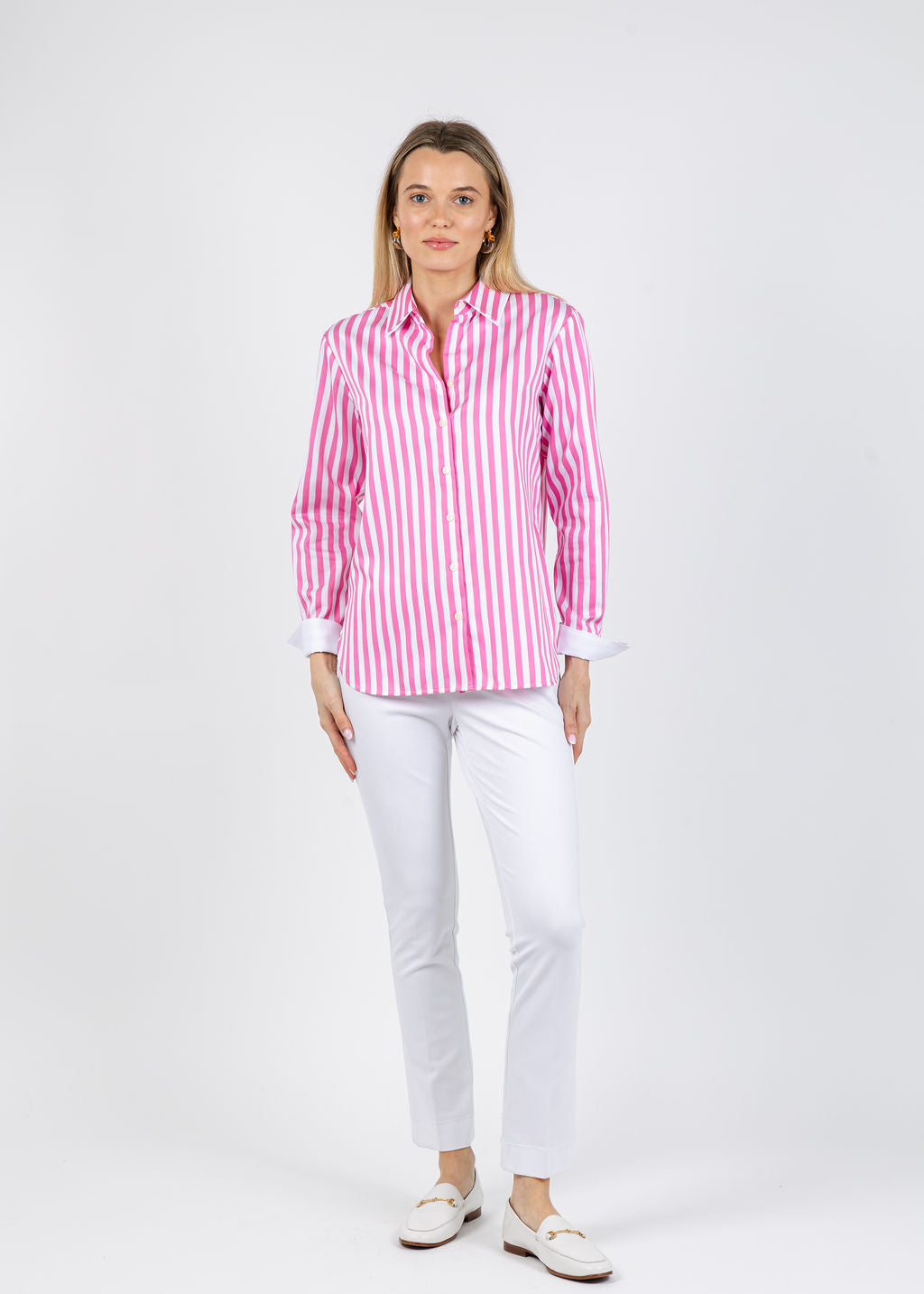 Hinson Wu Margot Long Sleeve Stripe Shirt in Guava available at Barbara Katz