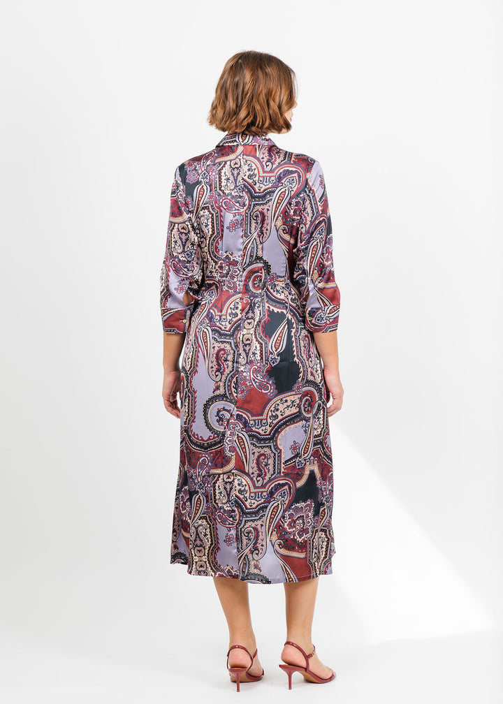 Hinson Wu Martina 3/4 Sleeve Opulent Paisley Dress in Plum available at Barbara Katz