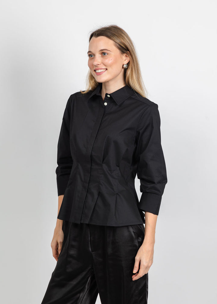 Hinson Wu Martina 3/4 Sleeve Shirt in Black available at Barbara Katz