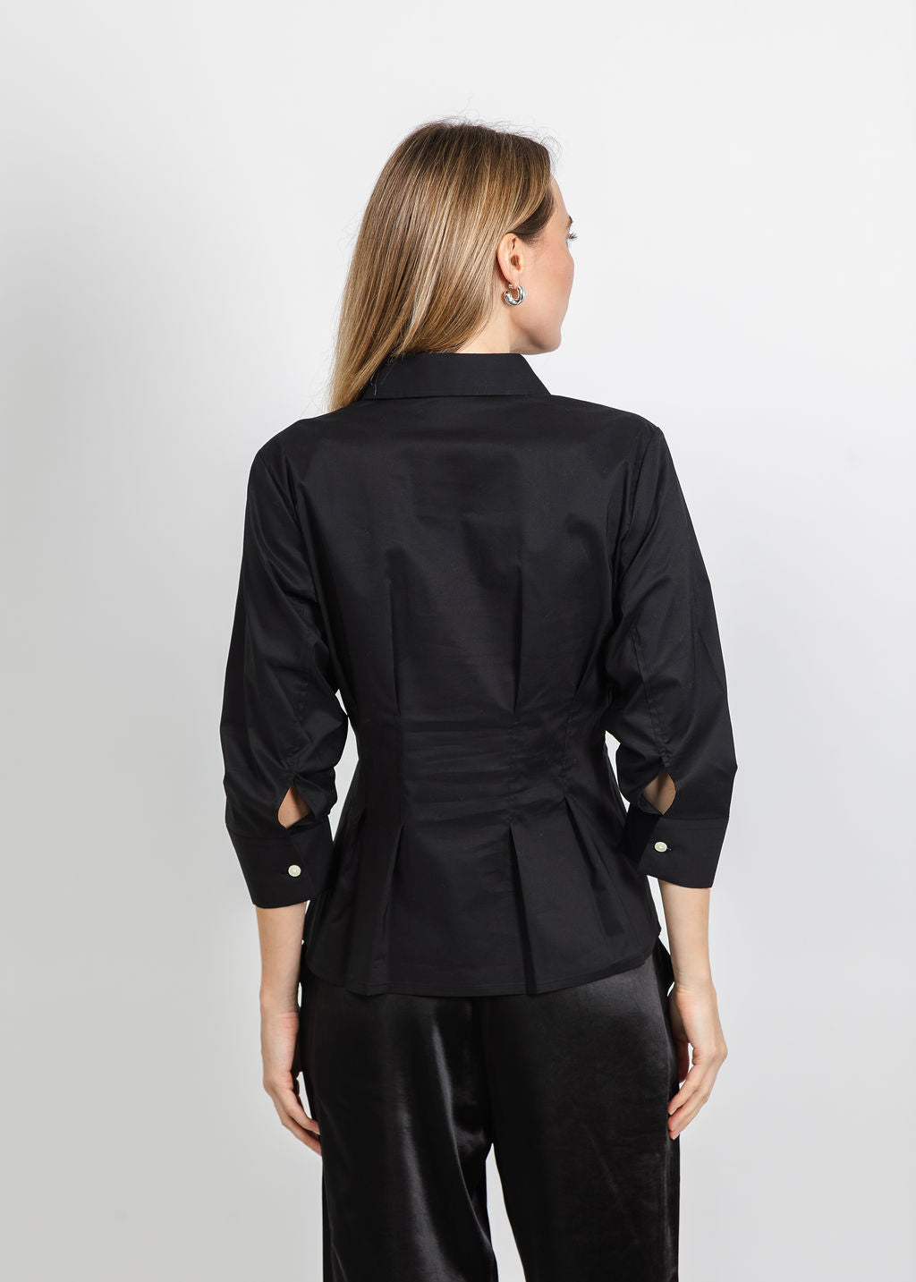 Hinson Wu Martina 3/4 Sleeve Shirt in Black available at Barbara Katz