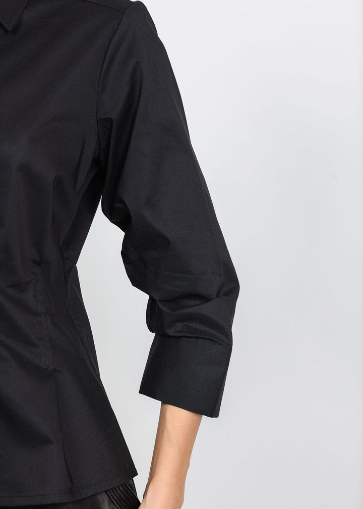 Hinson Wu Martina 3/4 Sleeve Shirt in Black available at Barbara Katz