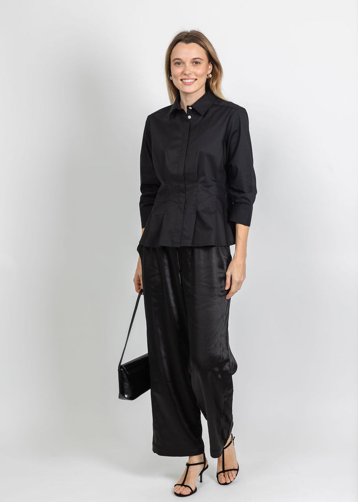 Hinson Wu Martina 3/4 Sleeve Shirt in Black available at Barbara Katz