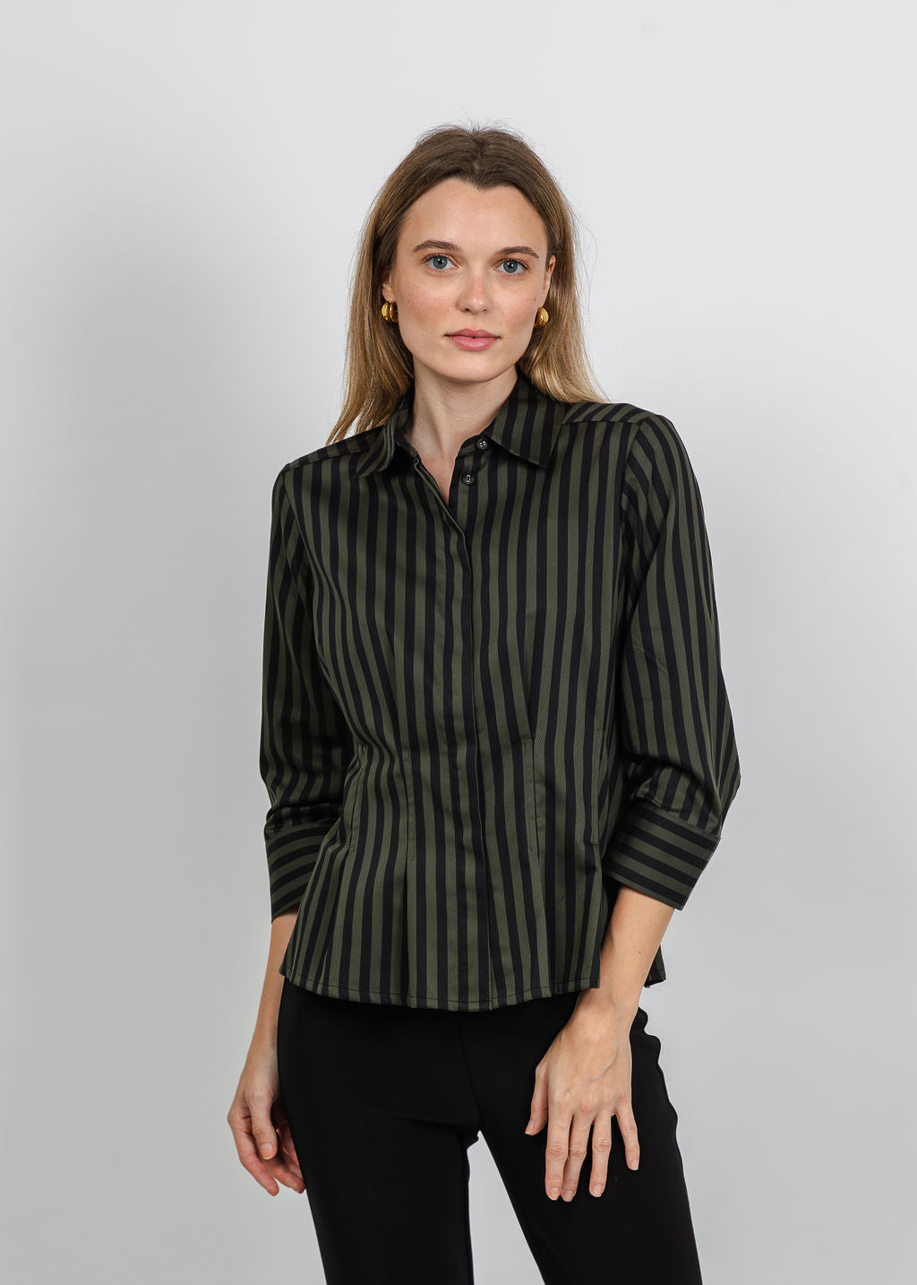 Hinson Wu Martina 3/4 Sleeve Stripe Shirt in Oregano/Black available at Barbara Katz