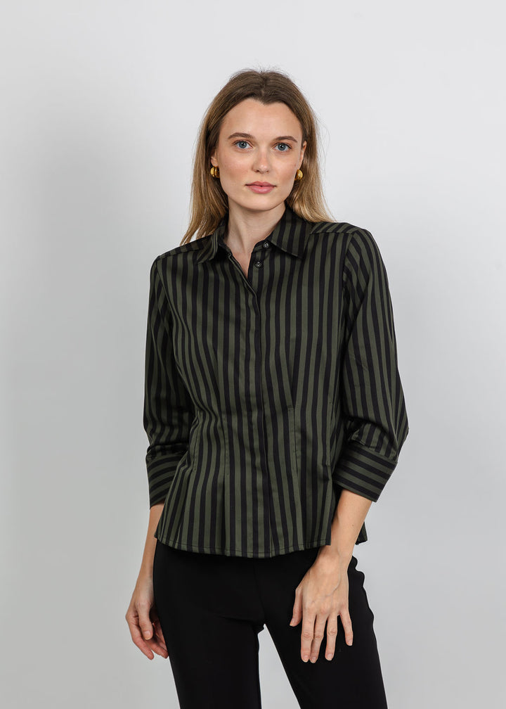 Hinson Wu Martina 3/4 Sleeve Stripe Shirt in Oregano/Black available at Barbara Katz