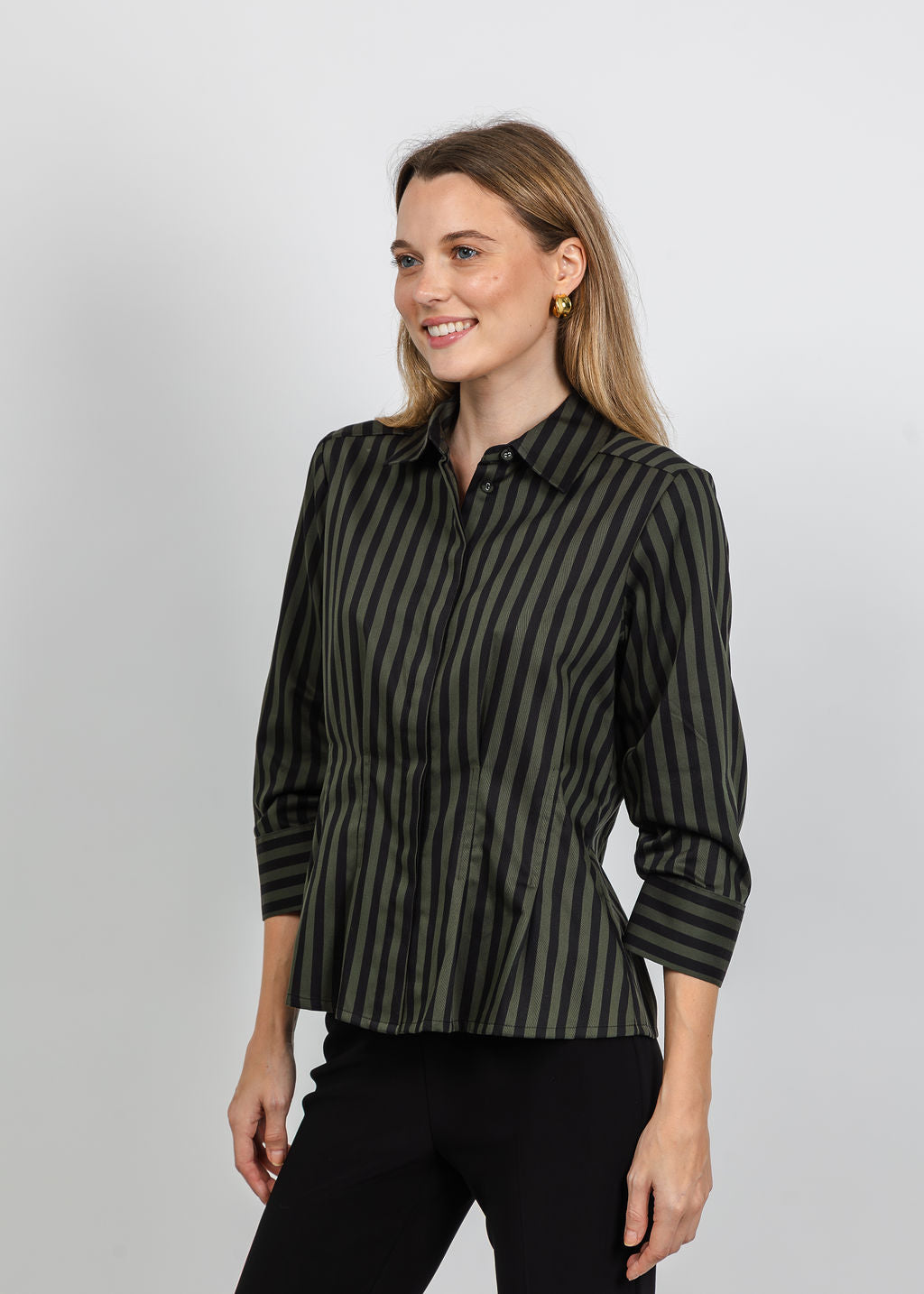 Hinson Wu Martina 3/4 Sleeve Stripe Shirt in Oregano/Black available at Barbara Katz