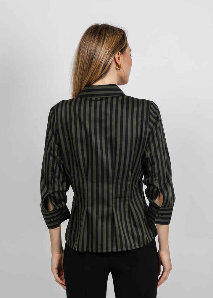 Hinson Wu Martina 3/4 Sleeve Stripe Shirt in Oregano/Black available at Barbara Katz