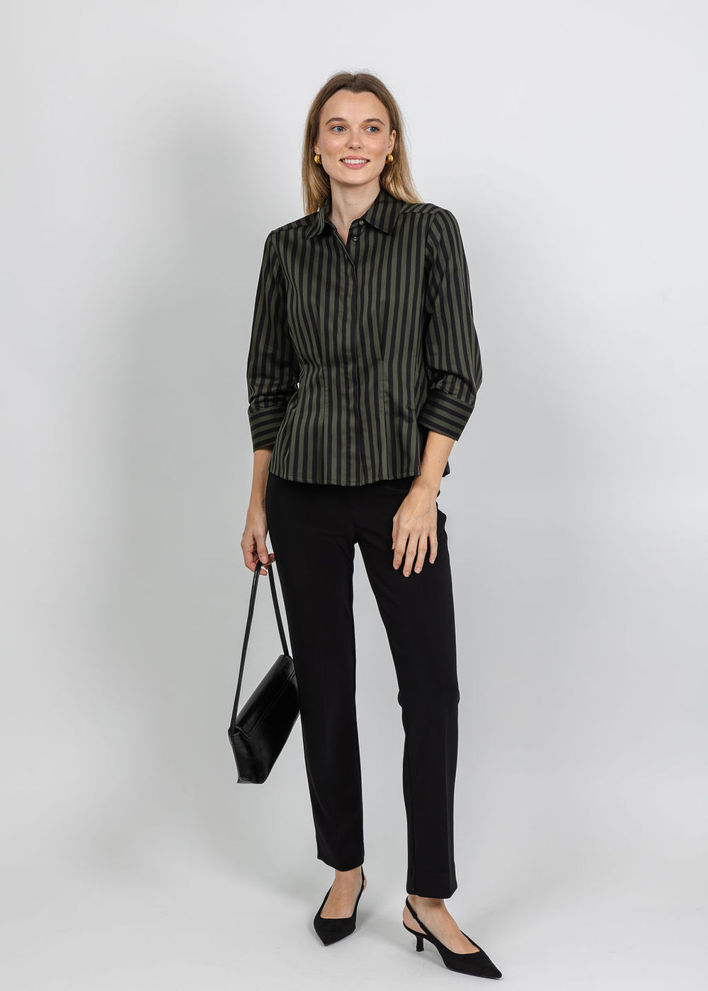 Hinson Wu Martina 3/4 Sleeve Stripe Shirt in Oregano/Black available at Barbara Katz