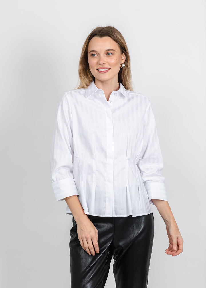 Hinson Wu Martina 3/4 Sleeve Stripe Shirt in White Stripe available at Barbara Katz