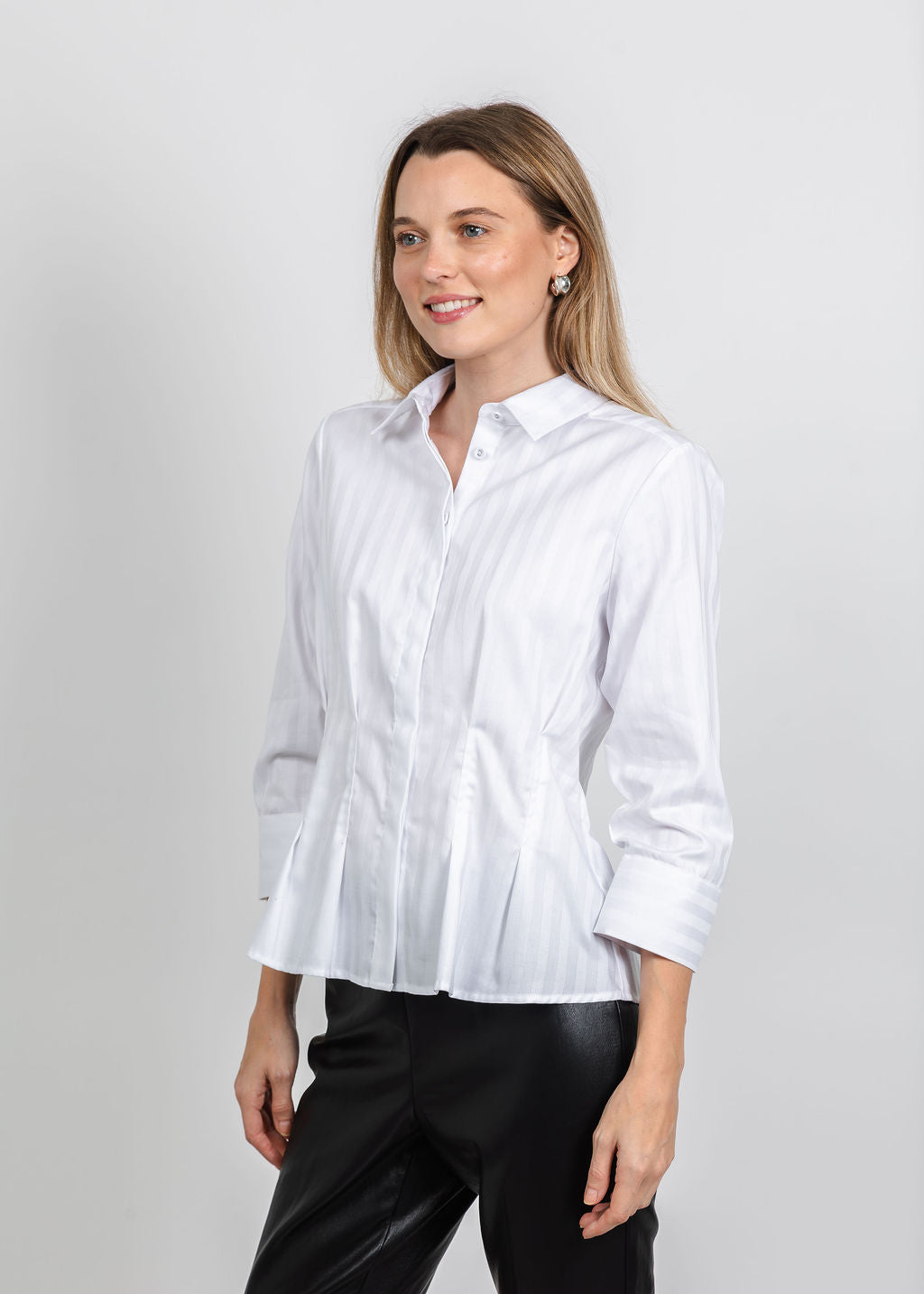 Hinson Wu Martina 3/4 Sleeve Stripe Shirt in White Stripe available at Barbara Katz