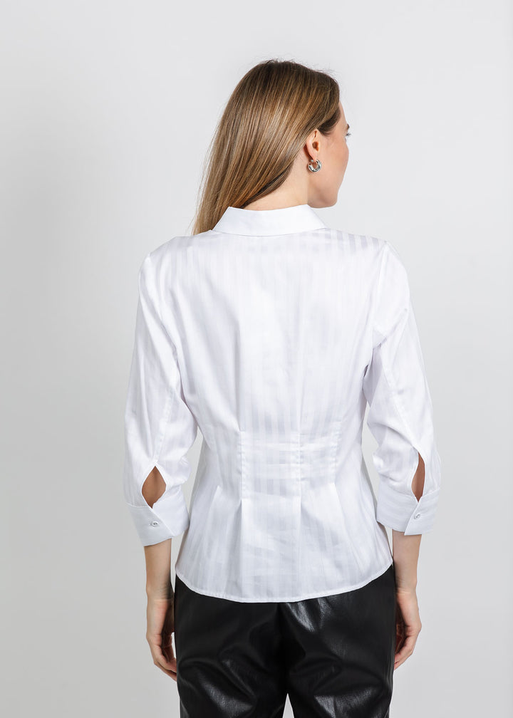 Hinson Wu Martina 3/4 Sleeve Stripe Shirt in White Stripe available at Barbara Katz