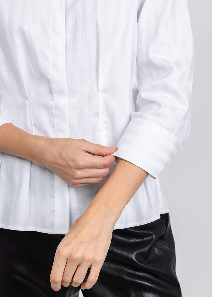 Hinson Wu Martina 3/4 Sleeve Stripe Shirt in White Stripe available at Barbara Katz