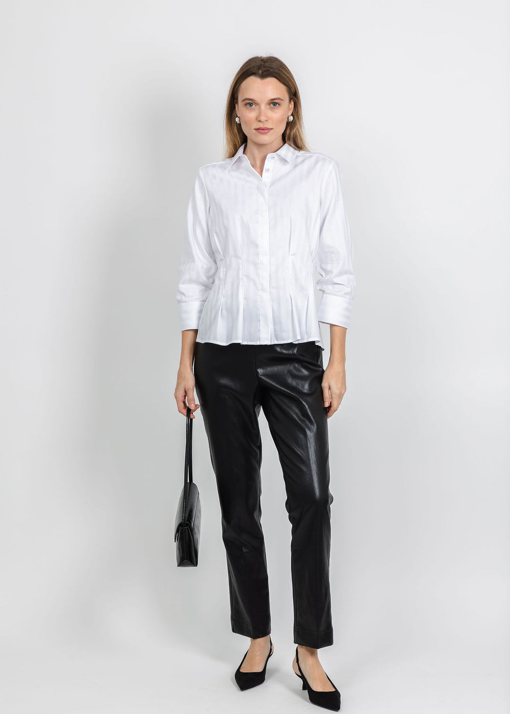 Hinson Wu Martina 3/4 Sleeve Stripe Shirt in White Stripe available at Barbara Katz