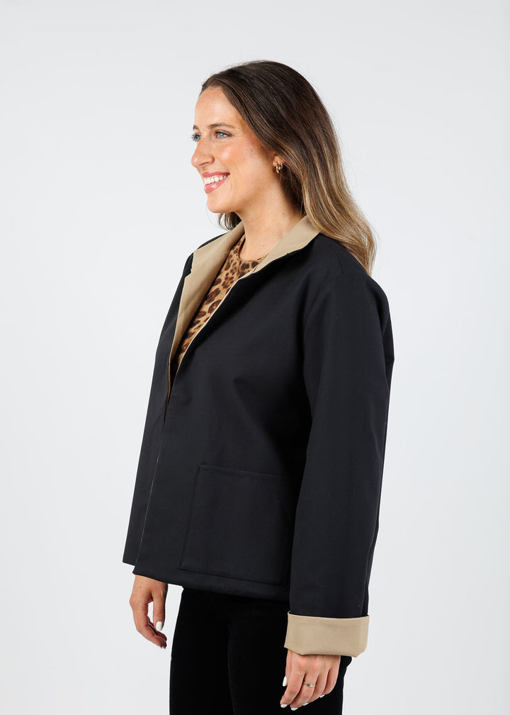 Hinson Wu Molly Long Sleeve Reversible Jacket in Khaki/Black available at Barbara Katz