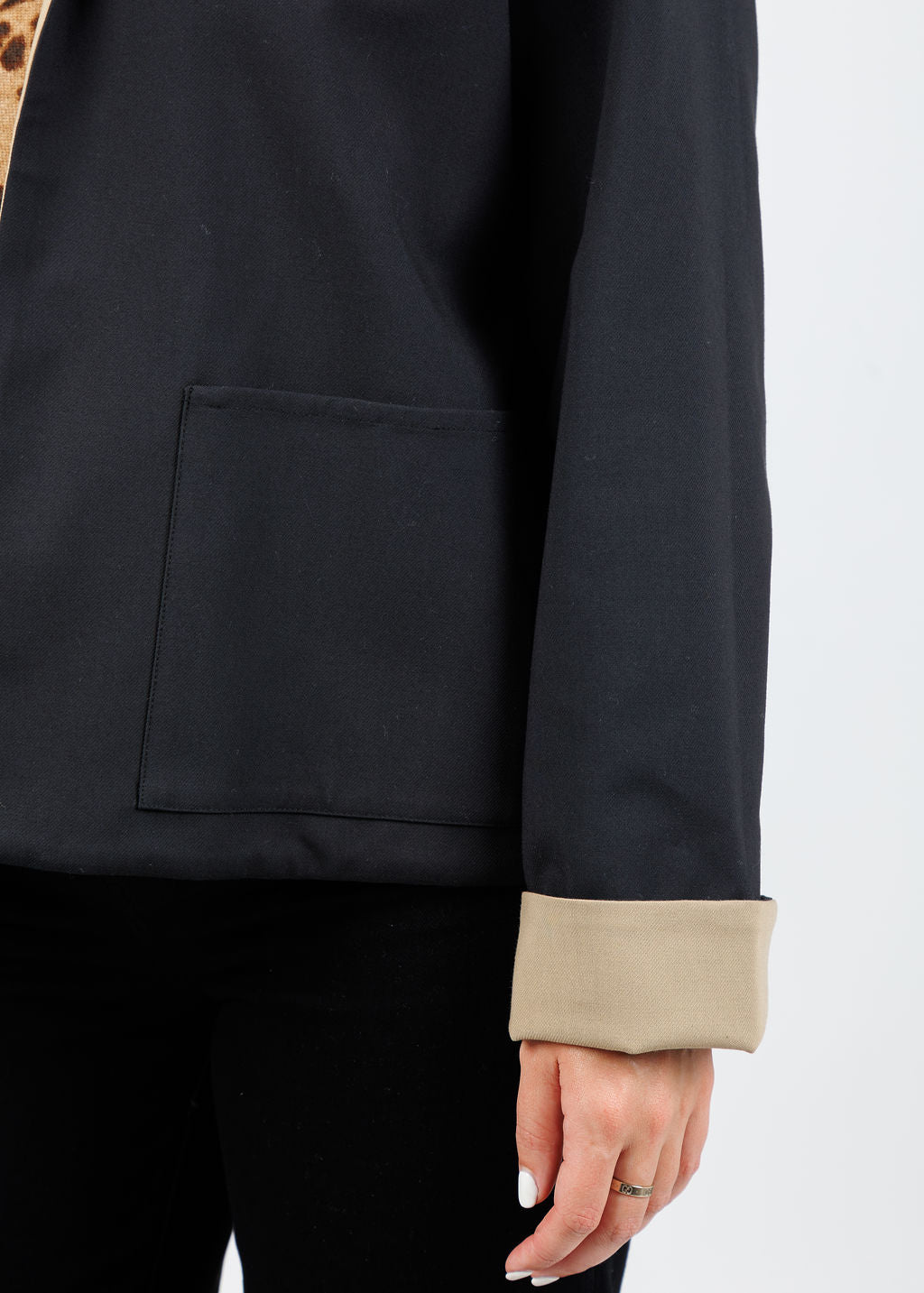 Hinson Wu Molly Long Sleeve Reversible Jacket in Khaki/Black available at Barbara Katz