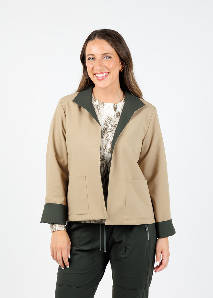 Hinson Wu Molly Long Sleeve Reversible Jacket in Oregano/Khaki available at Barbara Katz