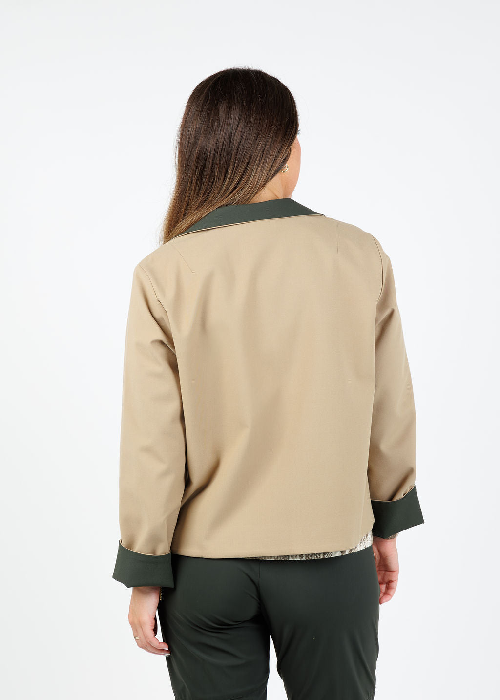 Hinson Wu Molly Long Sleeve Reversible Jacket in Oregano/Khaki available at Barbara Katz